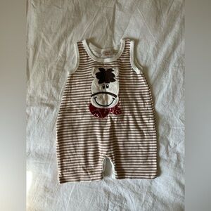 Haute Baby Brown Striped Kids Romper with Horse Design, 6-9 months